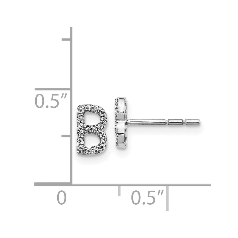 Solid 14k White Gold Simulated CZ Initial B Earrings
