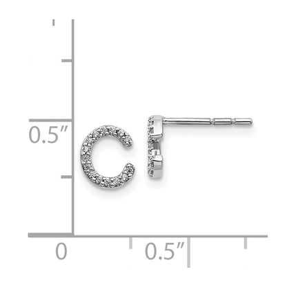 Solid 14k White Gold Simulated CZ Initial C Earrings