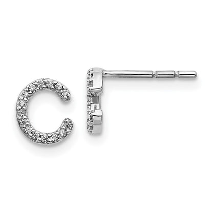 Solid 14k White Gold Simulated CZ Initial C Earrings