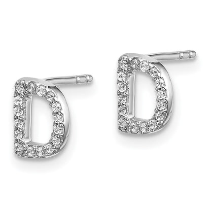 Solid 14k White Gold Simulated CZ Initial D Earrings