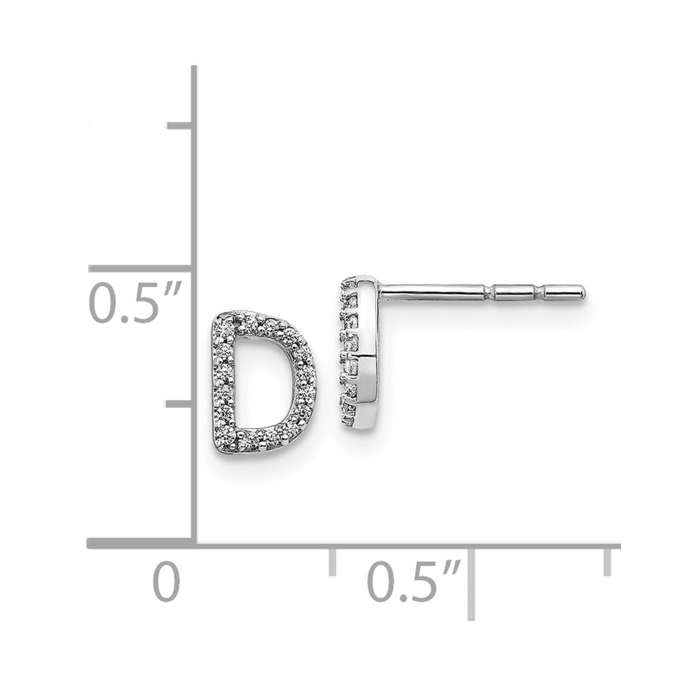 Solid 14k White Gold Simulated CZ Initial D Earrings