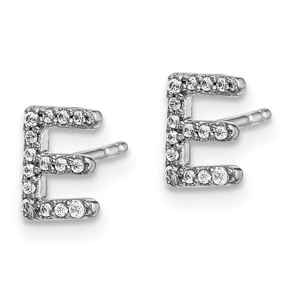 Solid 14k White Gold Simulated CZ Initial E Earrings