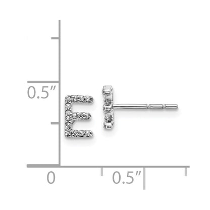 Solid 14k White Gold Simulated CZ Initial E Earrings