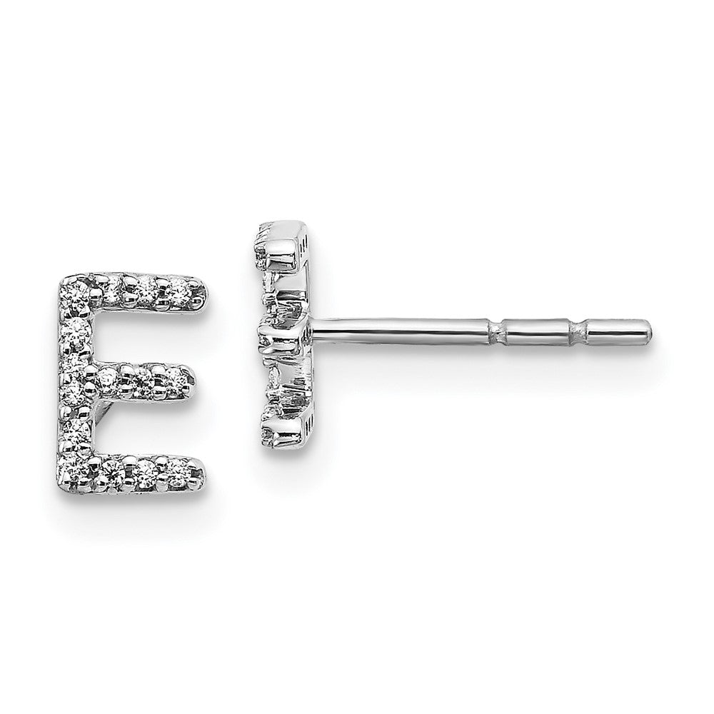Solid 14k White Gold Simulated CZ Initial E Earrings