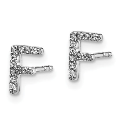 Solid 14k White Gold Simulated CZ Initial F Earrings