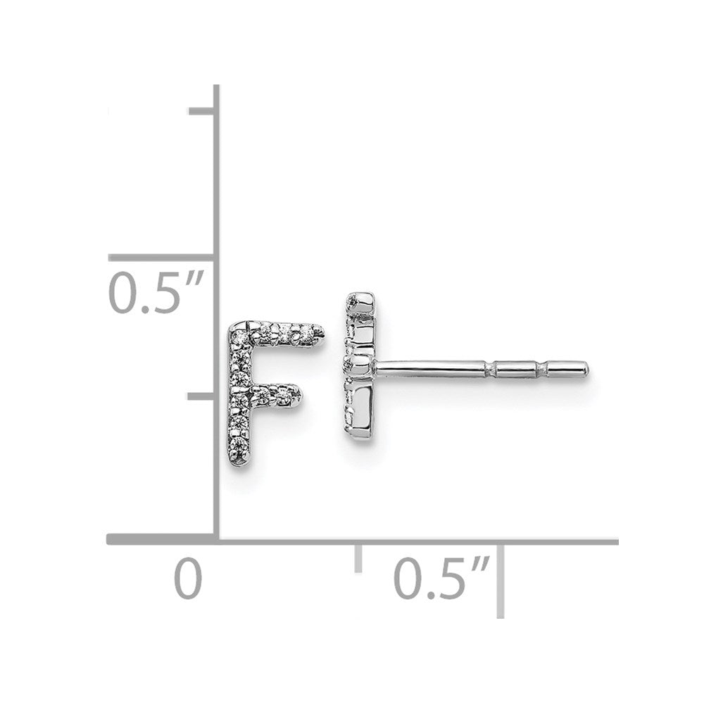 Solid 14k White Gold Simulated CZ Initial F Earrings