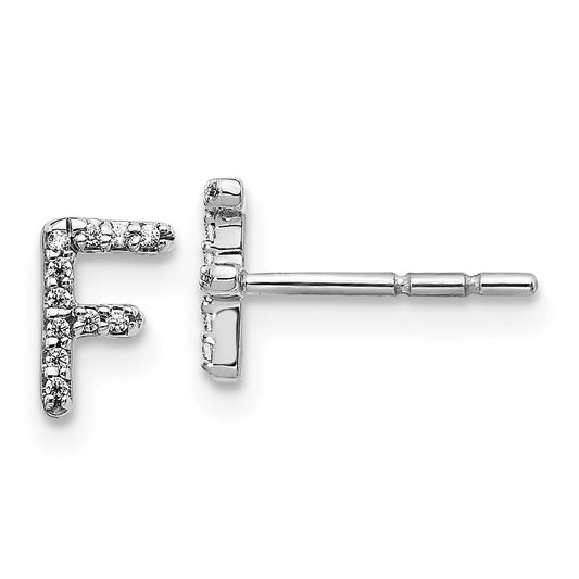 14k White Gold Real Diamond Initial F Earrings EM4169F-007-WA