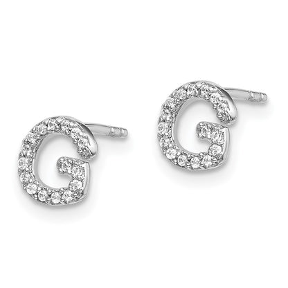 Solid 14k White Gold Simulated CZ Initial G Earrings