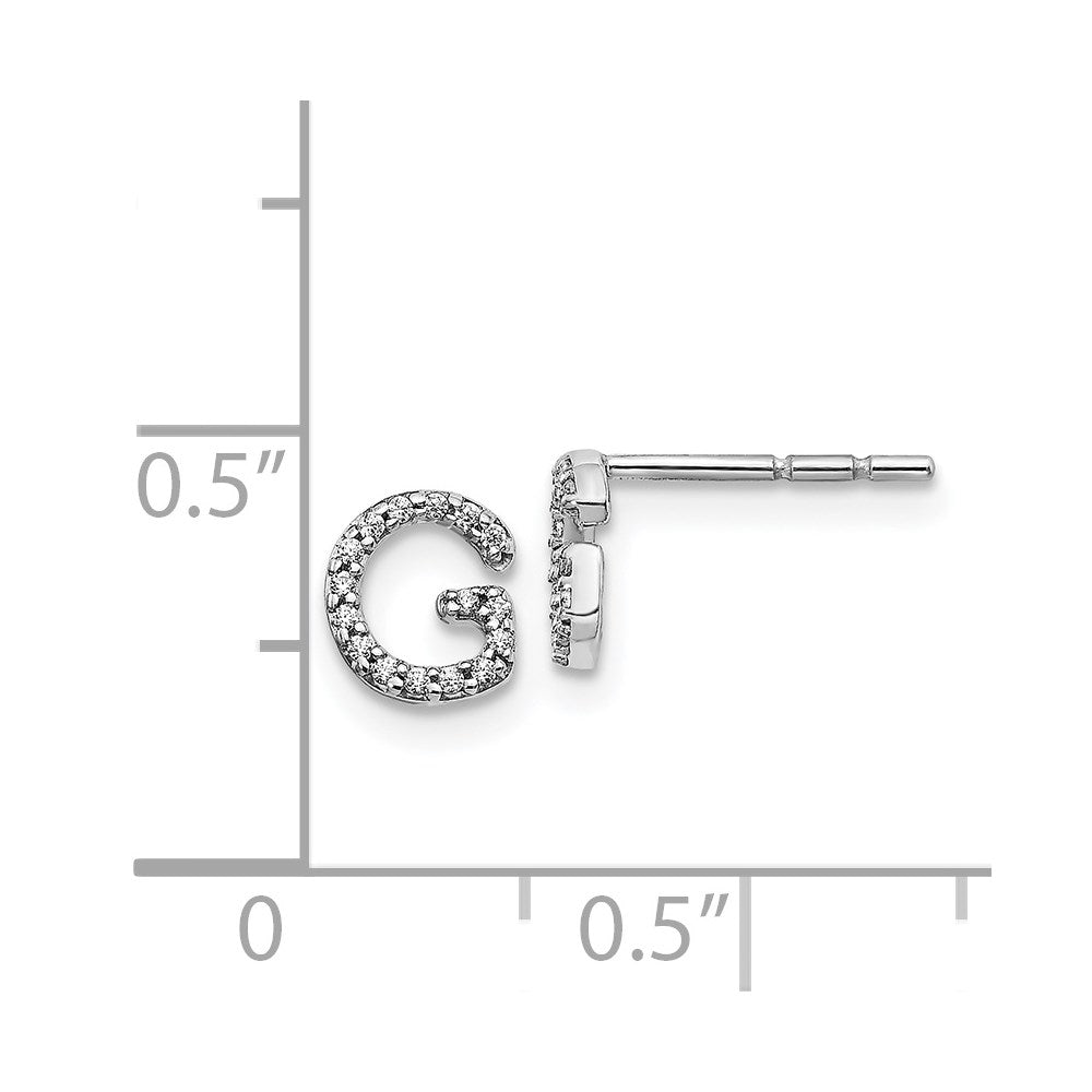 Solid 14k White Gold Simulated CZ Initial G Earrings