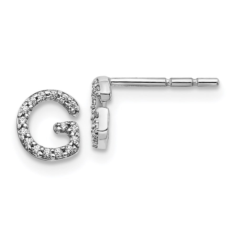 14k White Gold Real Diamond Initial G Earrings EM4169G-010-WA