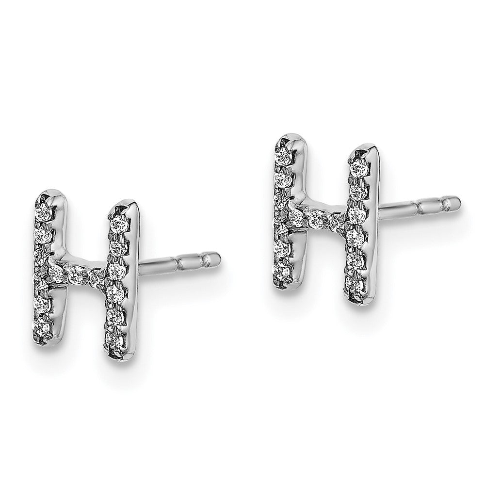 Solid 14k White Gold Simulated CZ Initial H Earrings