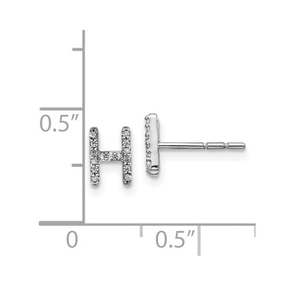 Solid 14k White Gold Simulated CZ Initial H Earrings