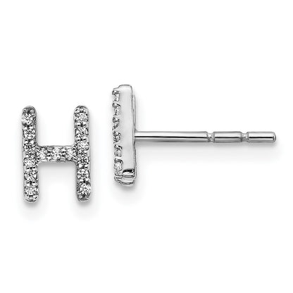 Solid 14k White Gold Simulated CZ Initial H Earrings