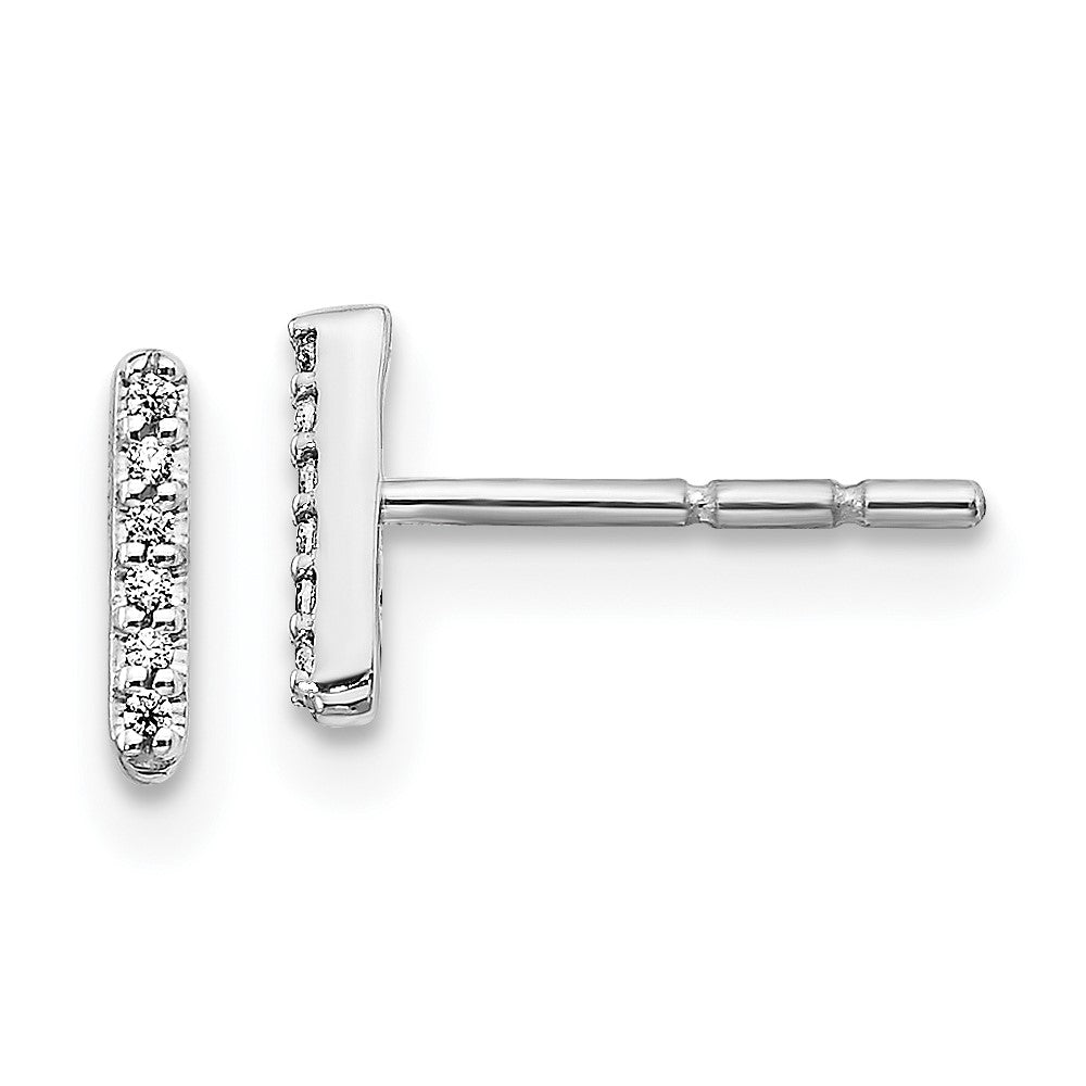 Solid 14k White Gold Simulated CZ Initial I Earrings