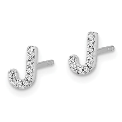 Solid 14k White Gold Simulated CZ Initial J Earrings