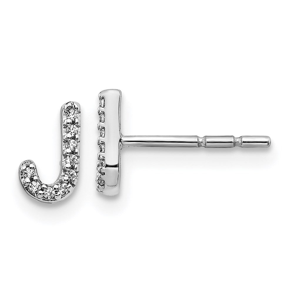 14k White Gold Real Diamond Initial J Earrings EM4169J-005-WA