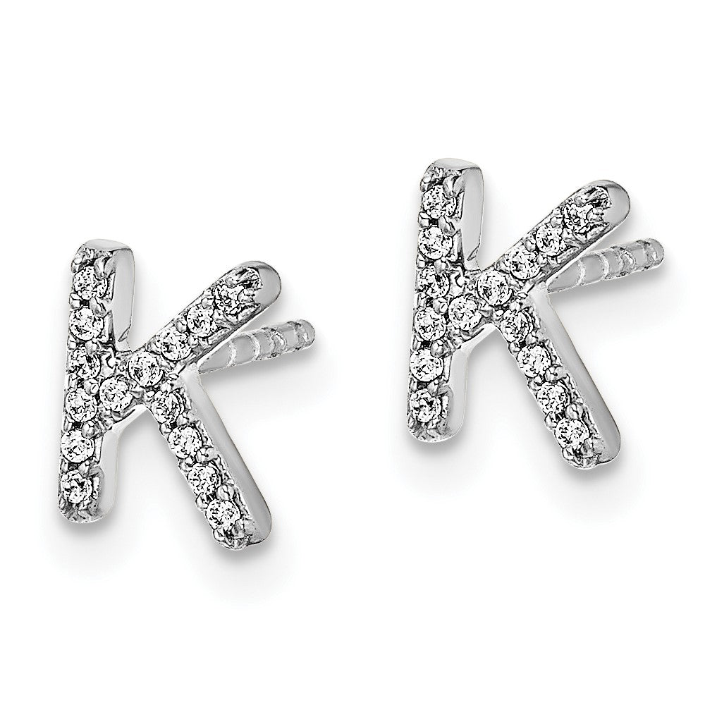 Solid 14k White Gold Simulated CZ Initial K Earrings