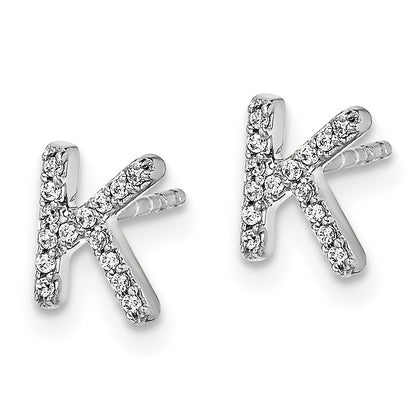 Solid 14k White Gold Simulated CZ Initial K Earrings