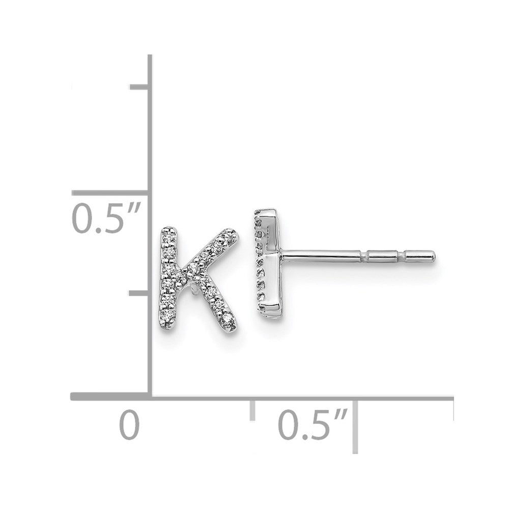 Solid 14k White Gold Simulated CZ Initial K Earrings