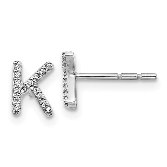 Solid 14k White Gold Simulated CZ Initial K Earrings