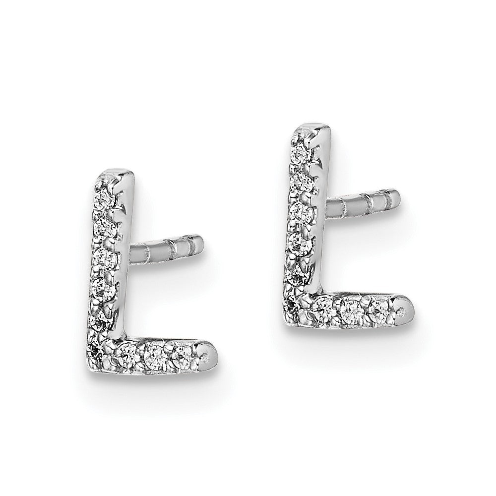 Solid 14k White Gold Simulated CZ Initial L Earrings