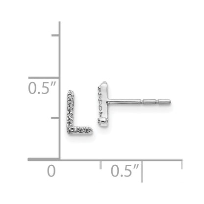 Solid 14k White Gold Simulated CZ Initial L Earrings