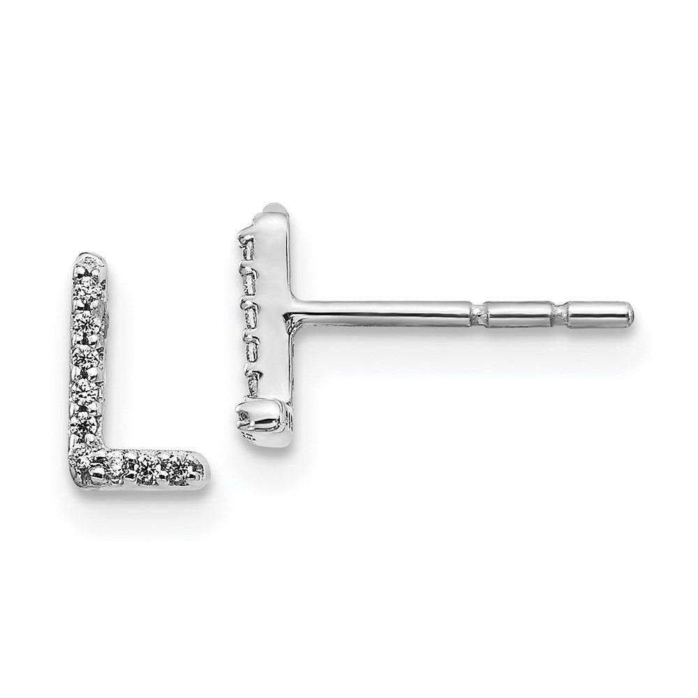 14k White Gold Real Diamond Initial L Earrings EM4169L-005-WA