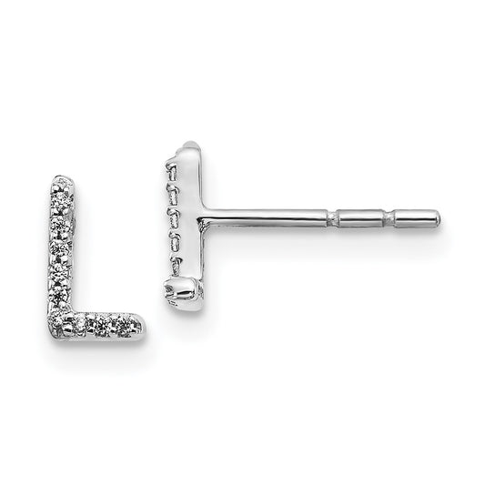 Solid 14k White Gold Simulated CZ Initial L Earrings