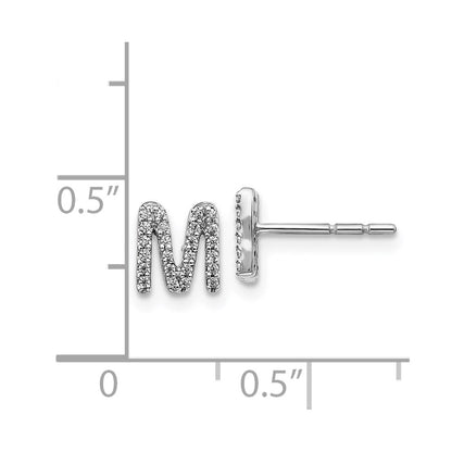 Solid 14k White Gold Simulated CZ Initial M Earrings
