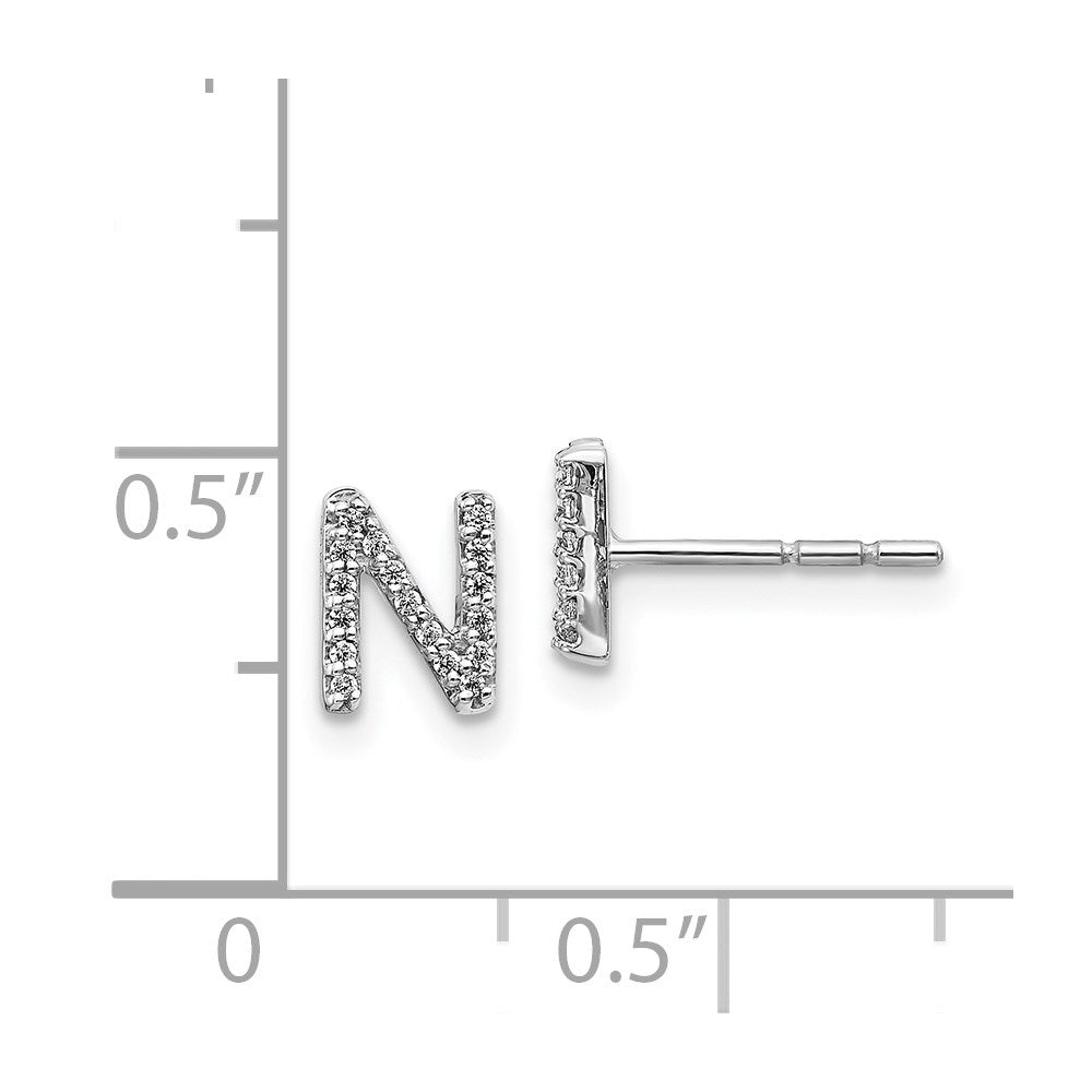 Solid 14k White Gold Simulated CZ Initial N Earrings