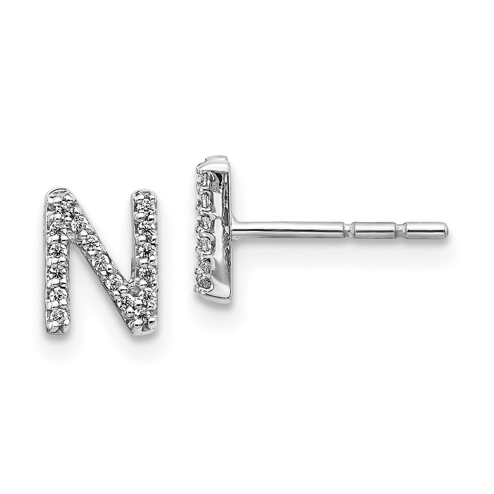 Solid 14k White Gold Simulated CZ Initial N Earrings