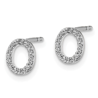 Solid 14k White Gold Simulated CZ Initial O Earrings