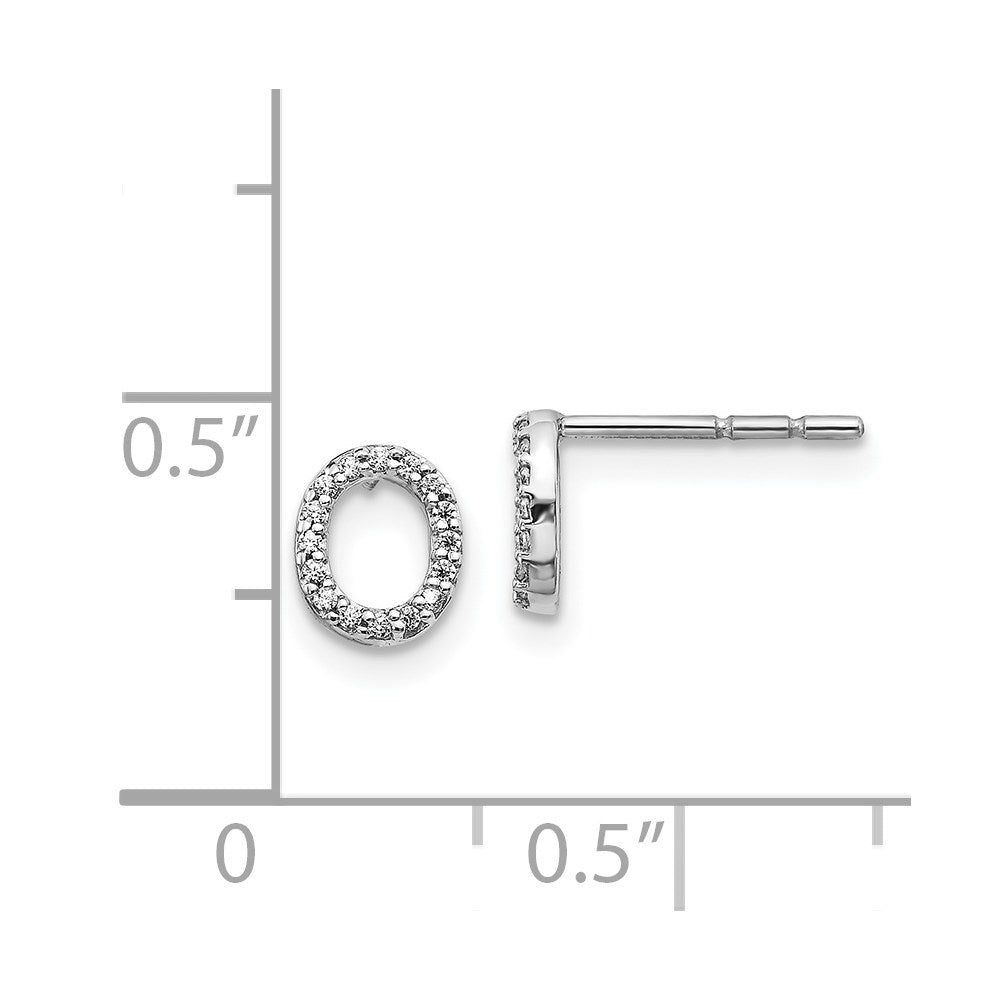 Solid 14k White Gold Simulated CZ Initial O Earrings