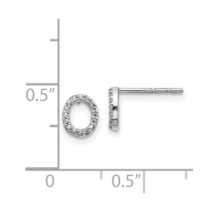 Solid 14k White Gold Simulated CZ Initial O Earrings