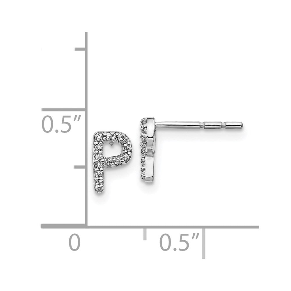Solid 14k White Gold Simulated CZ Initial P Earrings