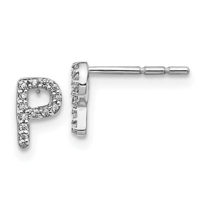 Solid 14k White Gold Simulated CZ Initial P Earrings