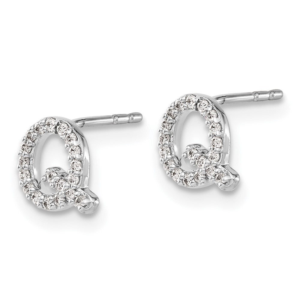 Solid 14k White Gold Simulated CZ Initial Q Earrings