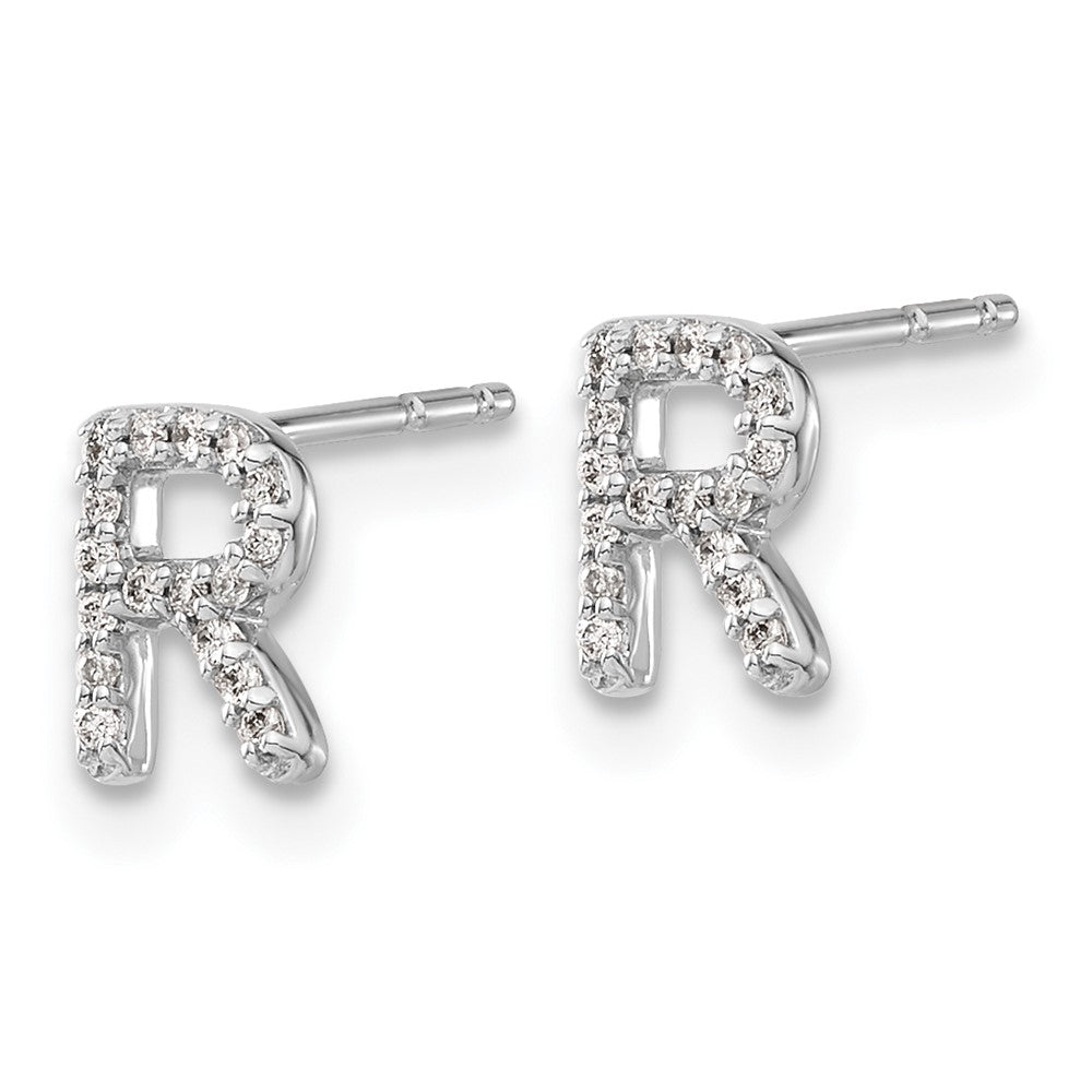 Solid 14k White Gold Simulated CZ Initial R Earrings