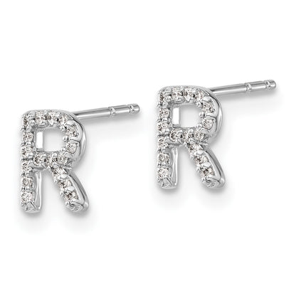 Solid 14k White Gold Simulated CZ Initial R Earrings