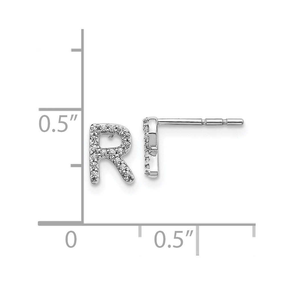 Solid 14k White Gold Simulated CZ Initial R Earrings
