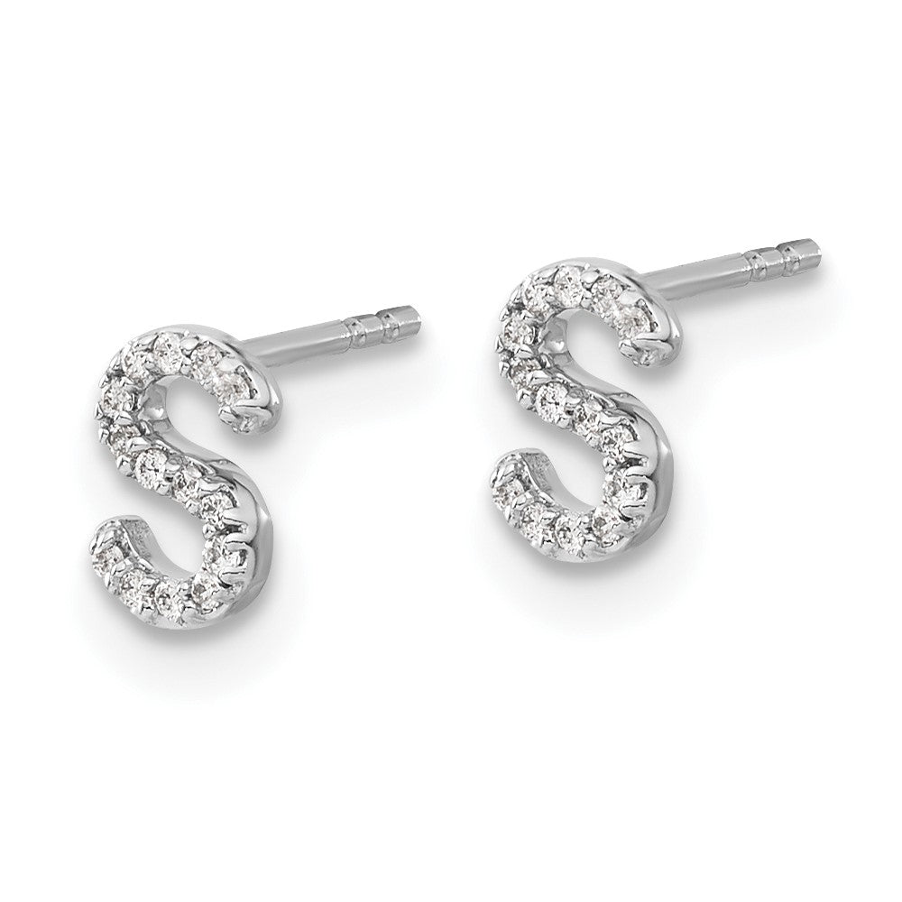 Solid 14k White Gold Simulated CZ Initial S Earrings