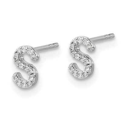 Solid 14k White Gold Simulated CZ Initial S Earrings