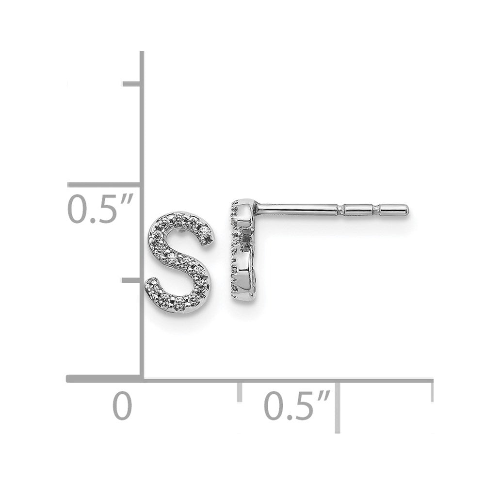 Solid 14k White Gold Simulated CZ Initial S Earrings