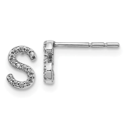 Solid 14k White Gold Simulated CZ Initial S Earrings