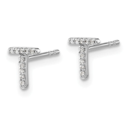 Solid 14k White Gold Simulated CZ Initial T Earrings