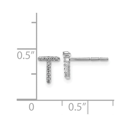 Solid 14k White Gold Simulated CZ Initial T Earrings