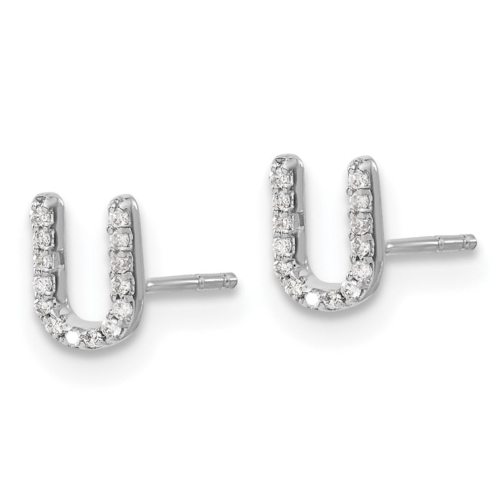 Solid 14k White Gold Simulated CZ Initial U Earrings