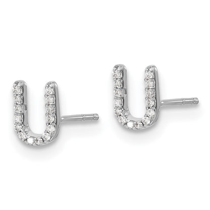 Solid 14k White Gold Simulated CZ Initial U Earrings