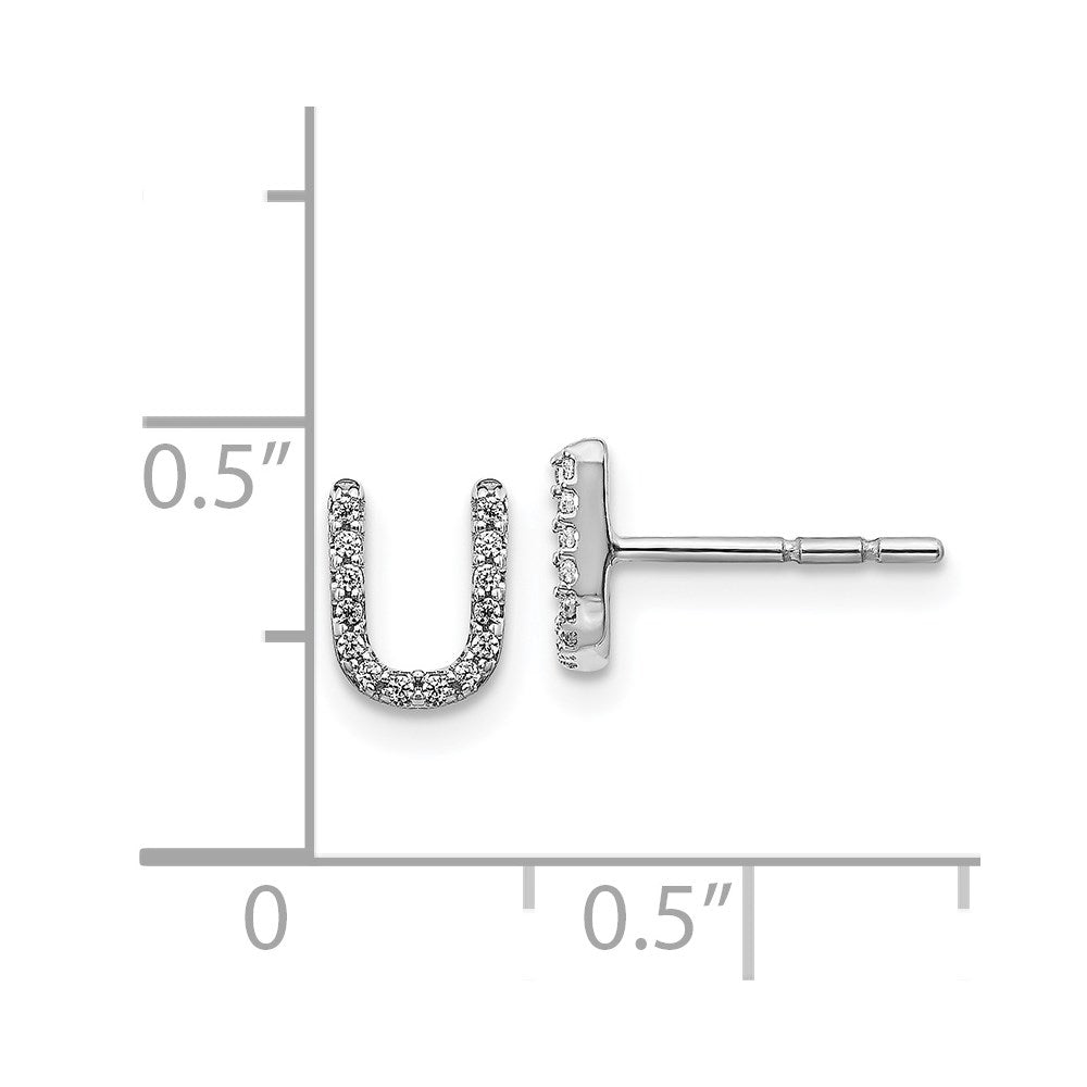 Solid 14k White Gold Simulated CZ Initial U Earrings