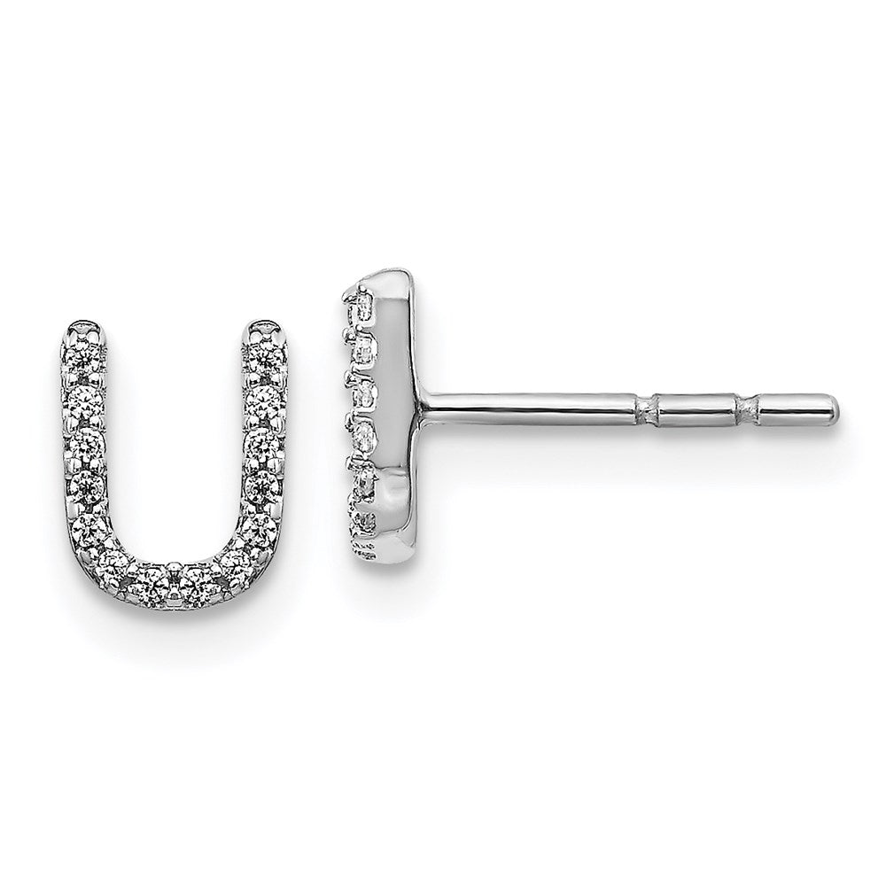 14k White Gold Real Diamond Initial U Earrings EM4169U-008-WA